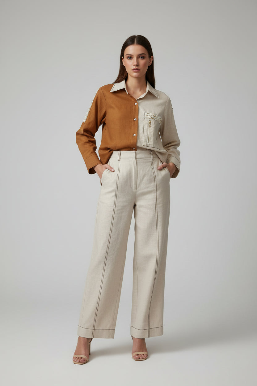 Beige Linen Cotton Co-Ord