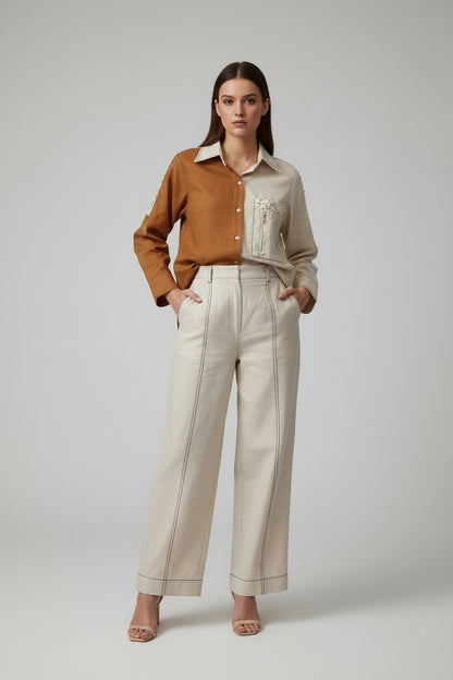 Beige Linen Cotton Co-Ord