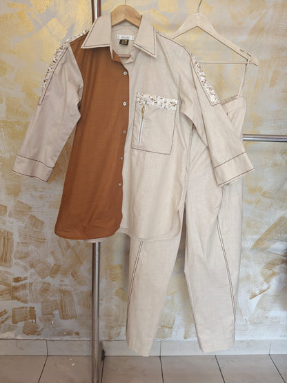 Beige Linen Cotton Co-Ord