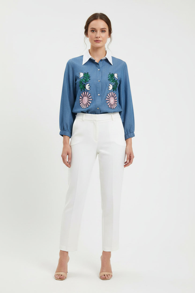 Denim Embroidery Cotton Shirt