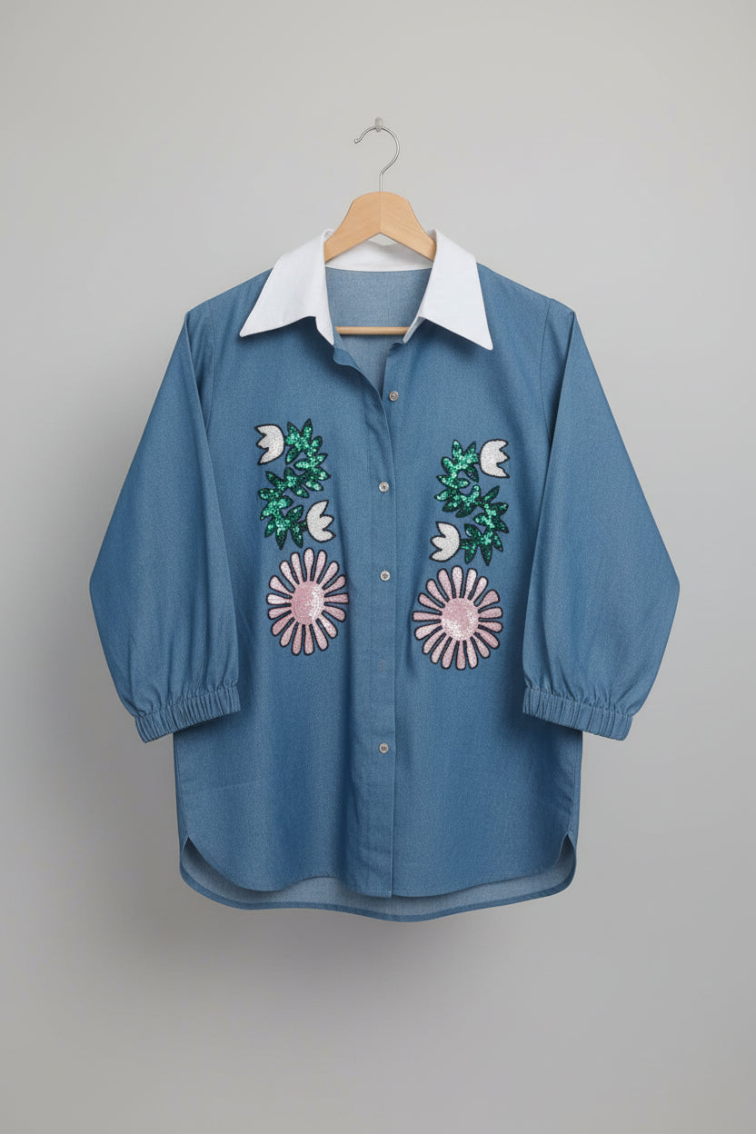 Denim Embroidery Cotton Shirt